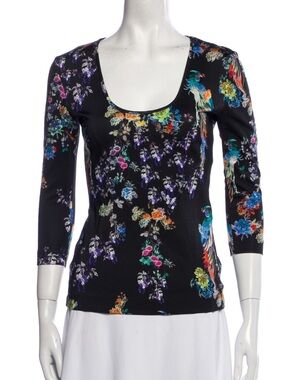 Just Cavalli Black Floral Scoop-Neck Long Sleeve Top